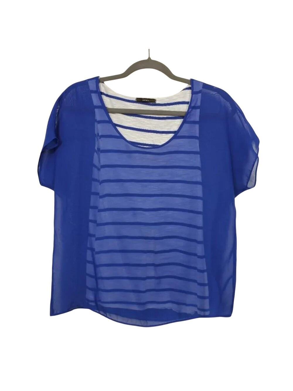 Soprano Striped Tank Top with Sheer Cover Up Womens Size S Blue White Layered